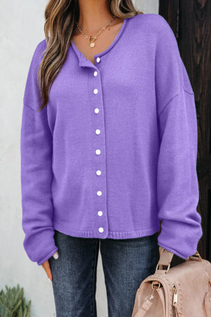 Wisteria Solid Color Knit Button Drop Shoulder Sweater Cardigan - Image 14