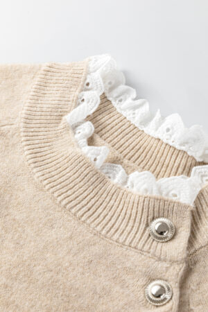 Parchment Button Lace Detail Raglan Sleeve Shift Mini Sweater Dress - Image 13