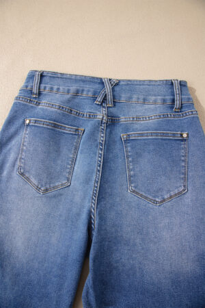 Sky Blue Double Button Zip Fly Straight Leg Jeans - Image 10