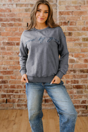 High-rise saved by grace Letter Embroidery Mineral Wash Loose Sweatshirt - Image 9
