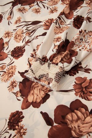Brown Floral Print Button Down Poet Sleeve Shirt - Image 11