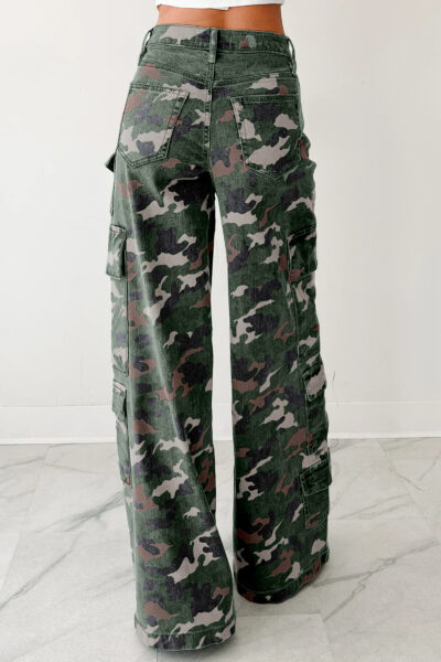 Alternative view of Green Camo Denim Cargo Wide Leg Pants