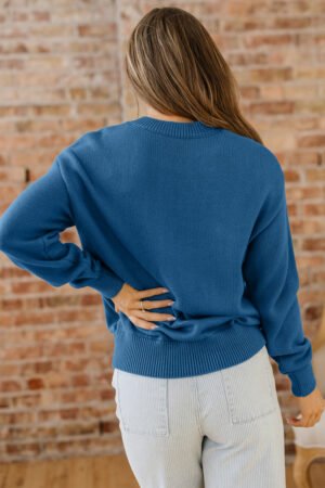 Dusk Blue Howdy Embroidered Graphic Western Sweater - Image 4