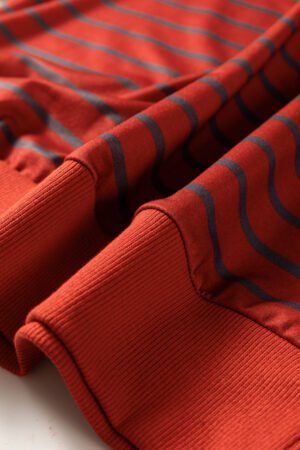 Orange Stripe Contrast Sleeve Patchwork Drop Shoulder Long Sleeve Sweatshirt - Image 13