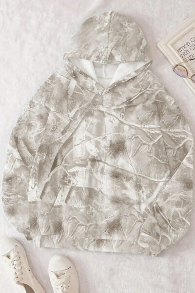 Beige Camouflage Woodland Print Oversized Sporty Hoodie
