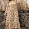 Khaki Abstract Plant Print Loose Plus Size Long Dress