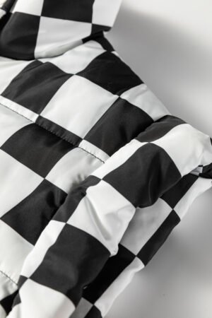 Black Double Checked Stand Collar Cropped Puffer Vest - Image 10