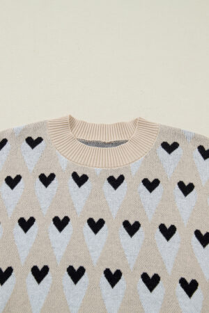 Parchment Geometric Heart Print Ribbed Trim Loose Sweater - Image 6