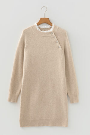 Parchment Button Lace Detail Raglan Sleeve Shift Mini Sweater Dress - Image 7