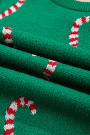 Dark Green Christmas Candy Cane Holiday Drop Shoulder Sweater - Image 10