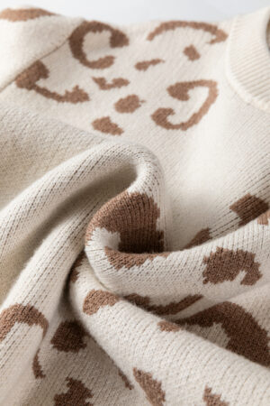 Beige Asymmetric Leopard Print Detail Drop Shoulder Sweater - Image 7