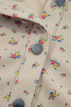 Ashleigh Blue Boho Floral Plaid Patchwork Distressed Detail Ruffled Sleeve Waffle Knit Shacket - Image 7
