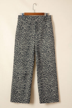 Black Leopard Print Wide Leg High Waist Jeans - Image 3