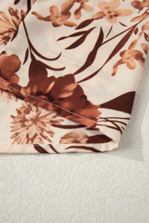Brown Floral Print Button Down Poet Sleeve Shirt - Image 13