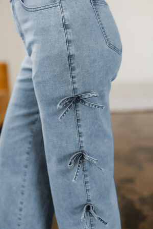 Beau Blue Bow Knot Side Detail Straight Leg Loose Jeans - Image 12