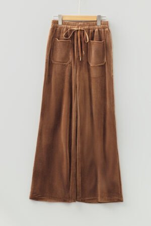 Coffee Straight Loose Drawstring Elastic High Waist Fleece Pants - Image 5