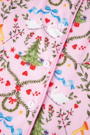 Pink Nutcracker Doll Christmas Print Ribbon Tie Waist Short 2pcs Pajama Set - Image 13