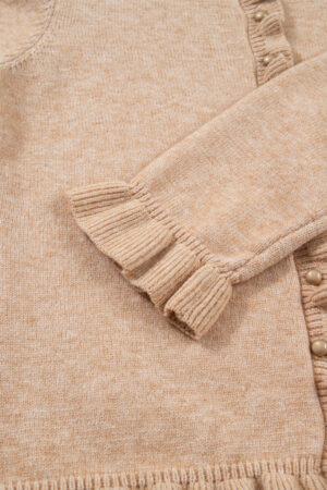 Oatmeal Ruffle Trim Gold Button Sweater Cardigan - Image 11