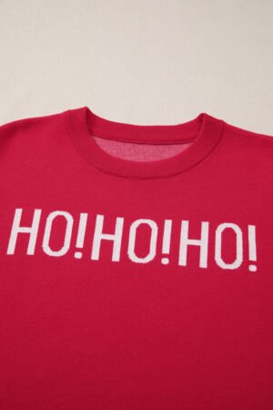 Fiery Red HO HO HO MERRY CHRISTMAS Drop Shoulder Loose Sweater - Image 6