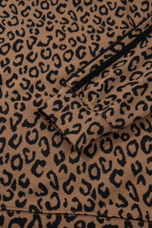 Brown Varsity Striped Trim Leopard Long Sleeve Top Drawstring Pant Set - Image 9