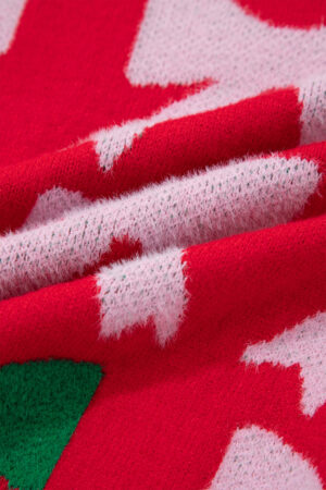 Fiery Red Bow Pearl Embellished Christmas Holiday Sweater - Image 9