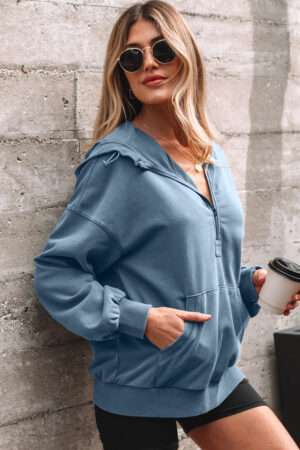 Ashleigh Blue Half Zip Kangaroo Pocket Mineral Wash Baggy Hoodie - Image 5