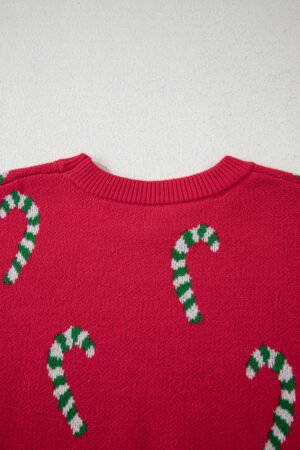 Racing Red Christmas Candy Cane Holiday Drop Shoulder Sweater - Image 8