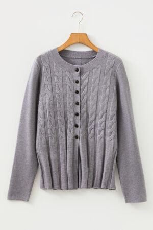 High Cable Knit Cardigan Sweater - Image 4