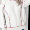 White Rainbow Stitching Balloon Sleeve Relaxed Sweater