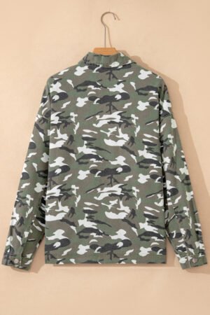 Green Camo Chest Pockets Loose Jean Jacket - Image 2