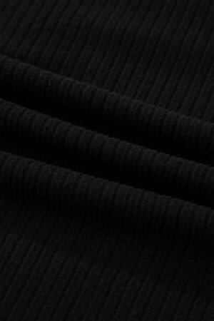 Black Lace Neckline Button Decor Lettuce Edge Long Sleeve Ribbed Top - Image 9