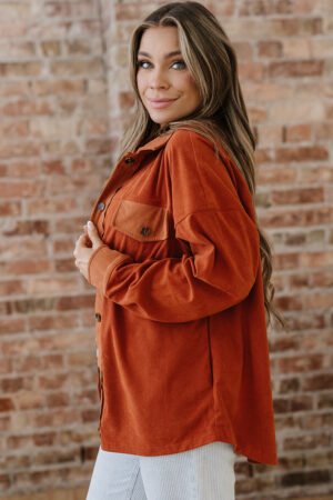 Gold Flame Velvet Flap Pockets Drop Shoulder Casual Shacket - Image 11