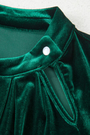 Evergreen Asymmetric Button Keyhole Neck Long Sleeve Velvet Blouse - Image 8