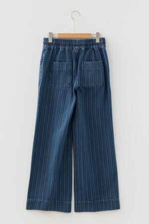 Blue Stripe Contrasted Drawstring Pocketed Loose Jeans - Image 8