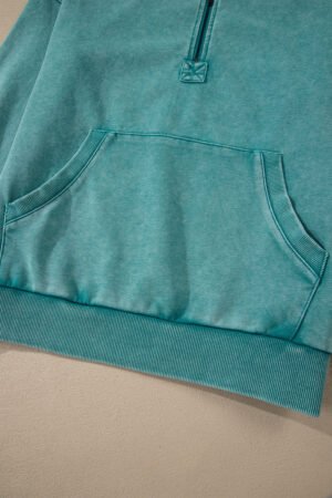 Canton Half Zip Kangaroo Pocket Mineral Wash Baggy Hoodie - Image 12