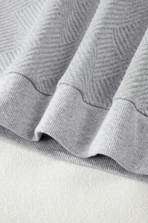Medium Grey Trendy Textured Half Zip Loose Sweatshirt - Image 7