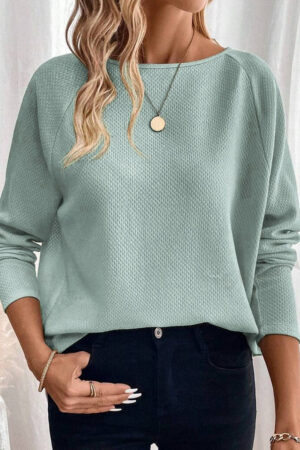 Moonlight Jade Textured Raglan Sleeve Knit Loose Top - Image 5