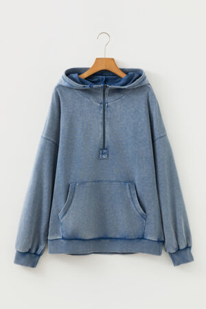 Ashleigh Blue Half Zip Kangaroo Pocket Mineral Wash Baggy Hoodie - Image 7
