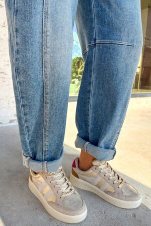 Sky Blue Medium Wash Cuffed Barrel Jeans - Image 5