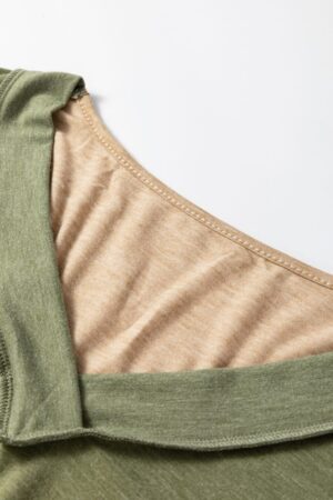 Jungle Green Exposed Stitching Colorblock V Neck Long Sleeve Top - Image 9