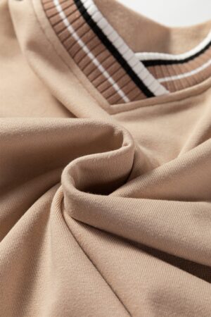 Parchment Varsity Contrast Striped Trim V Neck Sweatshirt - Image 11