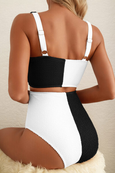 Alternative view of Color Black Corded Colorblock Square Neck Bikini Swimsuit