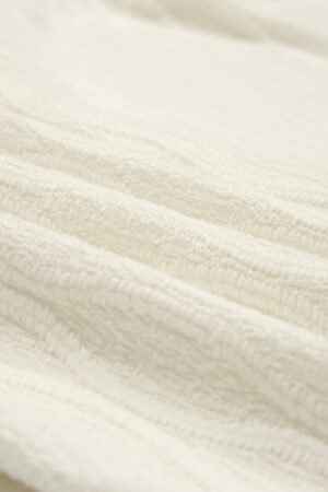 White Solid Color Textured Notched Neck Puff Sleeve Blouse - Image 7