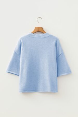 Beau Blue 3/4 Sleeve Boxy Knit Button Down Sweater Cardigan - Image 7