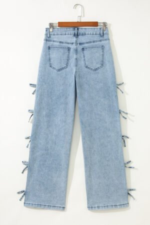 Beau Blue Bow Knot Side Detail Straight Leg Loose Jeans - Image 14