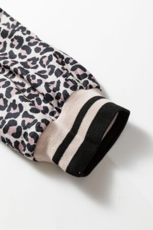 Khaki Leopard Print Half Zip up Blouse - Image 7