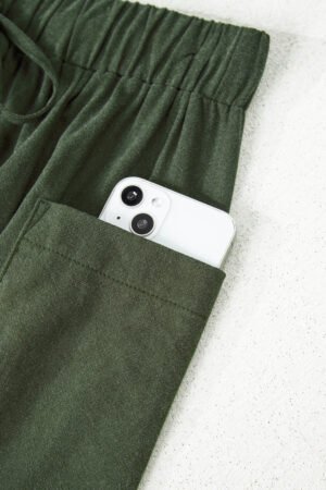 Jungle Green Drawstring Elastic Waist Patch Pocket Barrel Leg Casual Pants - Image 10
