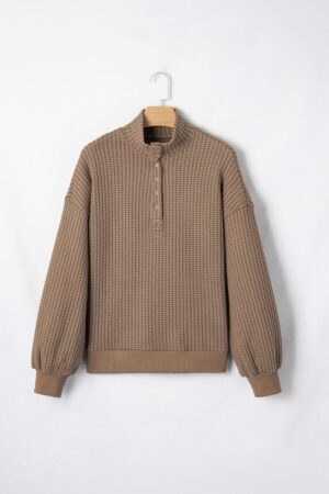 Casual Solid Color Textured Snap Button Collared Baggy Top - Image 4