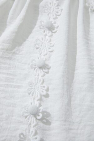 White Solid Color Floral Guipure Lace Patchwork Frilled Long Sleeve Blouse - Image 11
