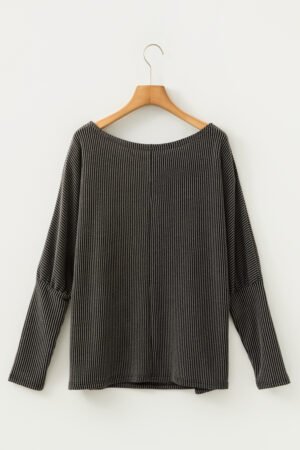 Carbon Grey Twisted Ribbed Dolman Long Sleeve Top - Image 5